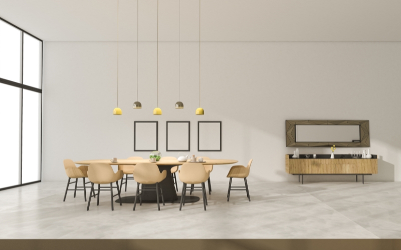 Sự kết hợp ăn ý giữa bàn ăn, ghế và các nội thất xung quanh