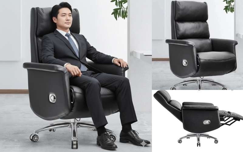 Nhà lãnh đạo ngồi với tư thế thoải mái trên ghế giám đốc ngả lưng cao cấp