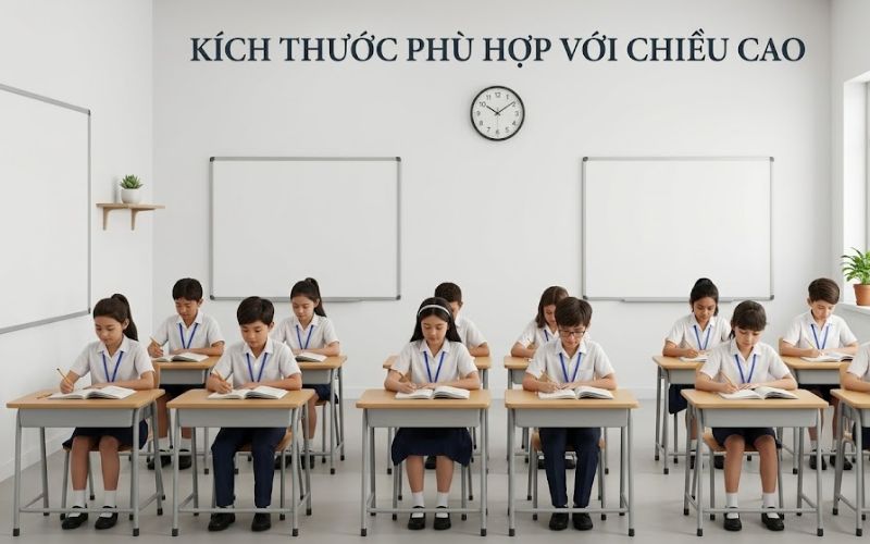 Kích thước bàn học phù hợp với chiều cao của trẻ 
