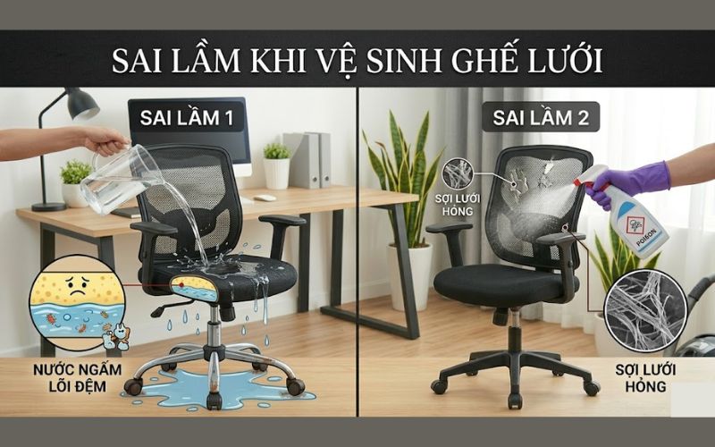 Sai lầm cần tránh khi vệ sinh ghế lưới 