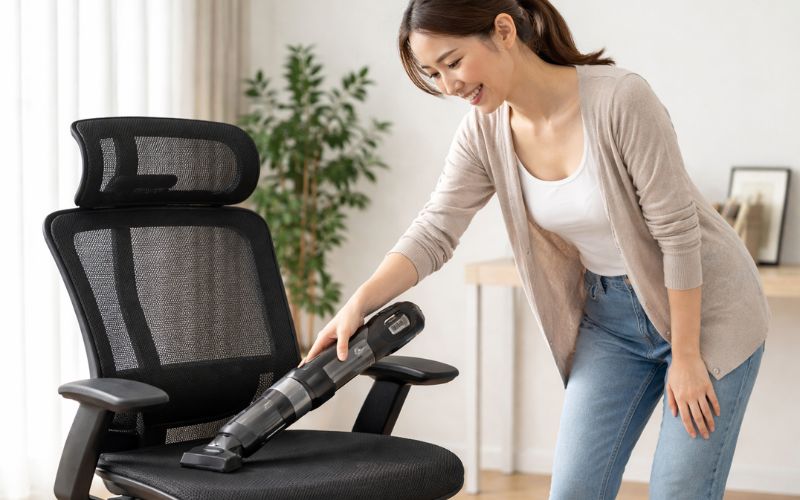 Vệ sinh đệm ngồi của ghế lưới 