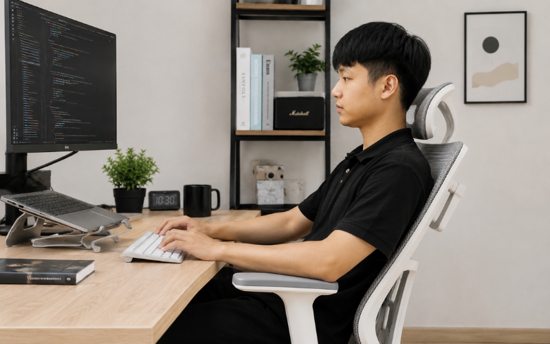 nhân viên it sử dụng ghế có tựa đầu