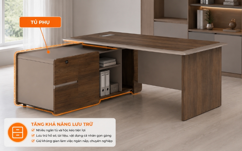 Tủ phụ cung cấp khả năng lưu trữ mang đến sự gọn gàng và ngăn nắp