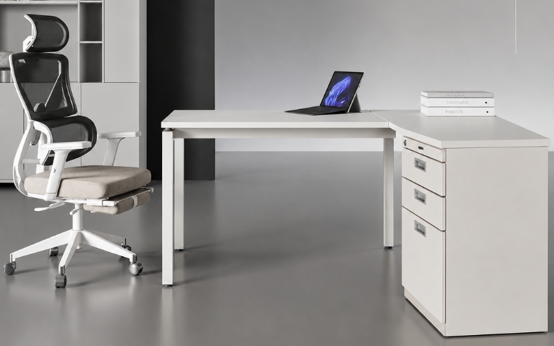 Bàn chữ L màu trắng RV1414SL1 sự kết hợp lý tưởng cùng các mẫu ghế công thái học 