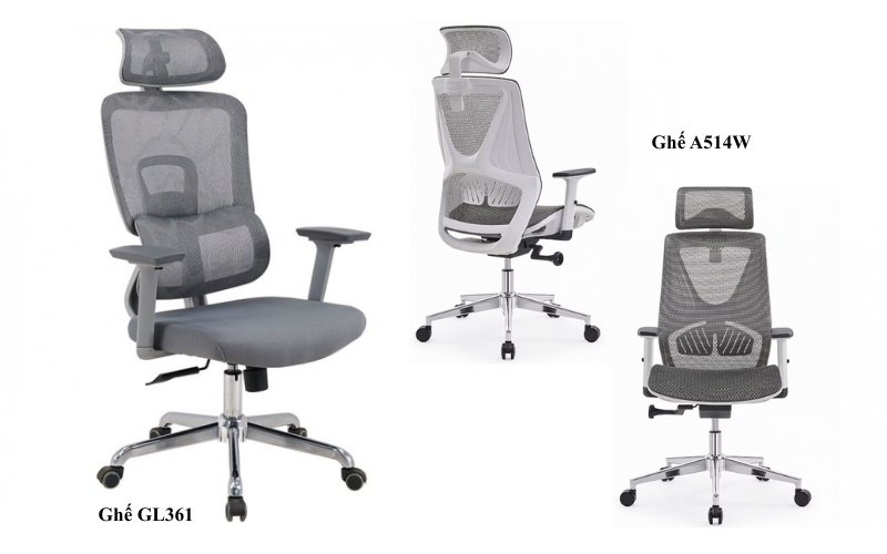 Ghế lưới lưng cao màu ghi hiện đại