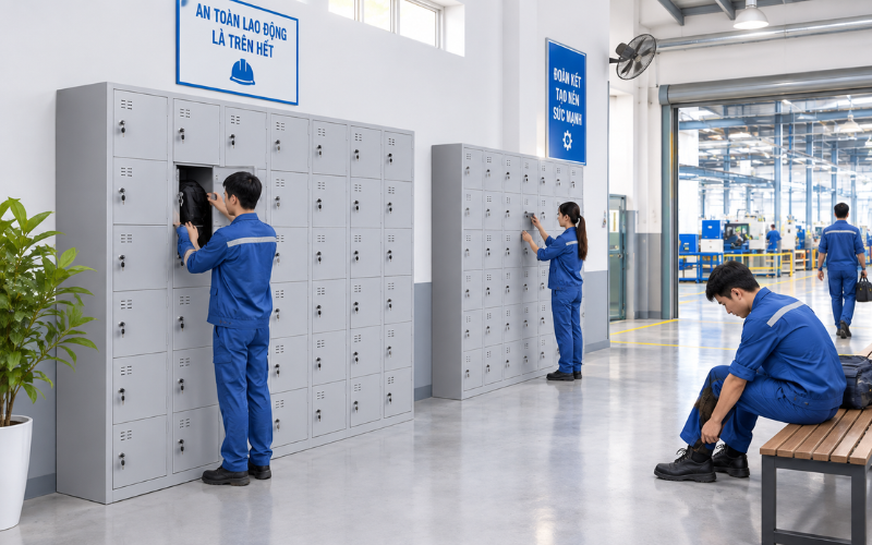 Nhiều nhà máy chọn tủ locker 30 ngăn cho công nhân, kỹ sư để đồ